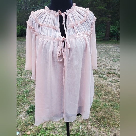 ZARA ruffle blouse large blush short sleeved top Sz Small blushpink - Picture 5 of 14